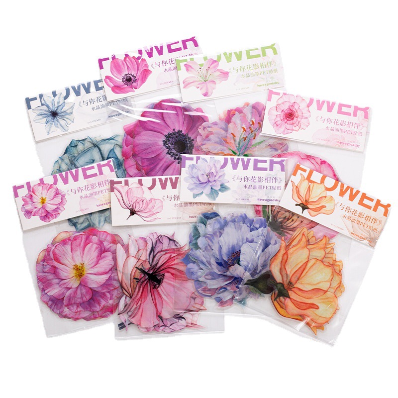 10 Chiếc Trong Suốt Thú Cưng Vintage Vật Có Hoa Pha Lê Mực Dán Sổ Lưu DIY Dán Thủ Công Journaling Thêu Sò Chất Liệu