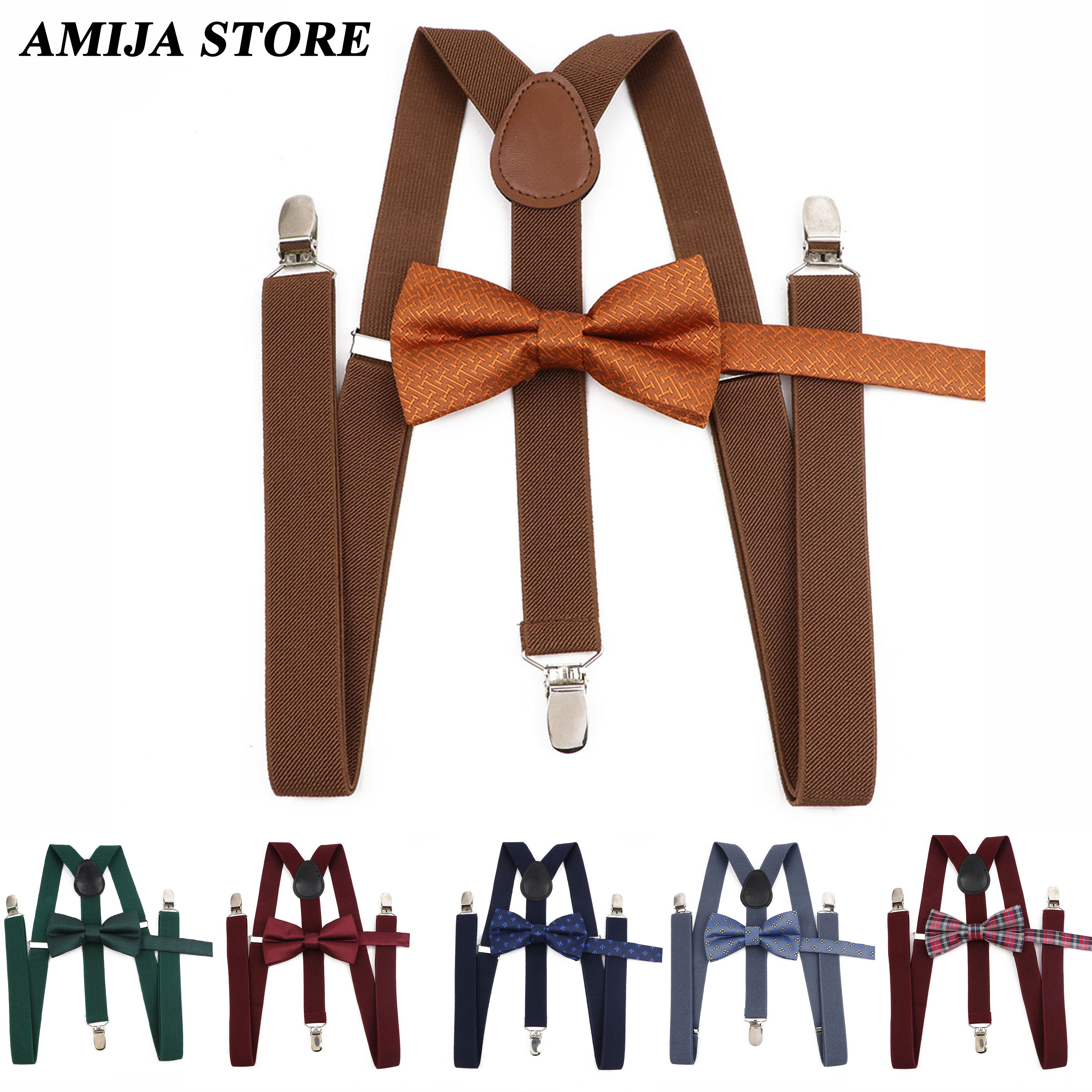 Conjunto de tirantes a rayas a cuadros marrones Unisex, tirantes con pajarita, tirantes elásticos con Clip Y espalda en Y, correas de mariposa para fiesta Y reunión W