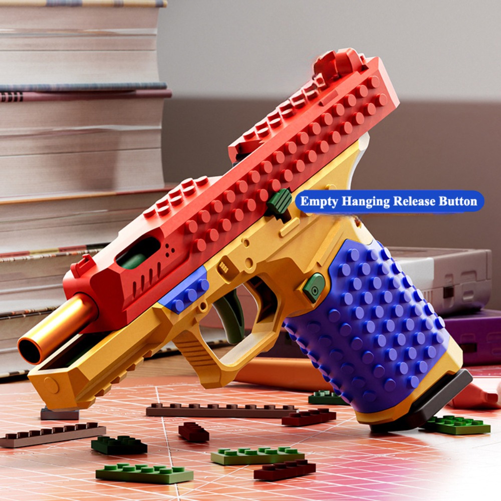 Continuous Firing Building Block Toy Gun Shell Throwing  Airsoft Blowback Empty Hanging Pistol Outdoor CS Weapon for Boys Adult