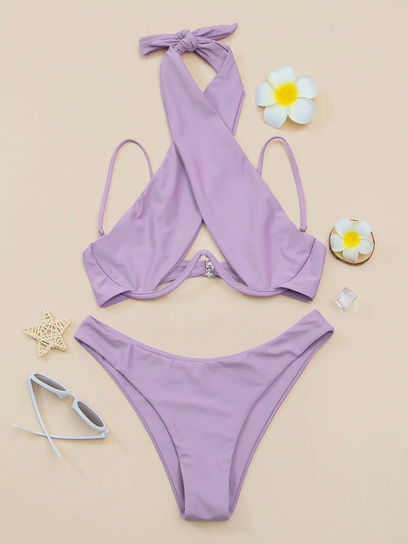 Croix licou à armatures Bikini 2025 femmes maillot de bain solide Push Up maillots de bain femmes baigneurs maillot de bain été maillots de bain