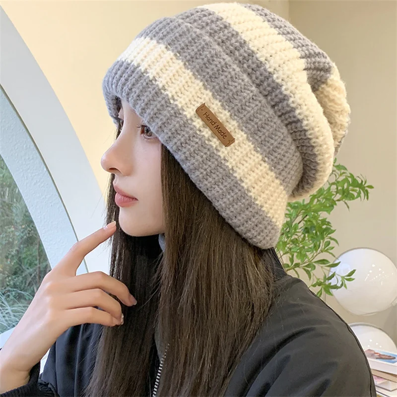 Gorros cálidos de Invierno para mujer, gorros de punto apilables informales, gorros a rayas, Hip Hop, Unisex, 1 unidad