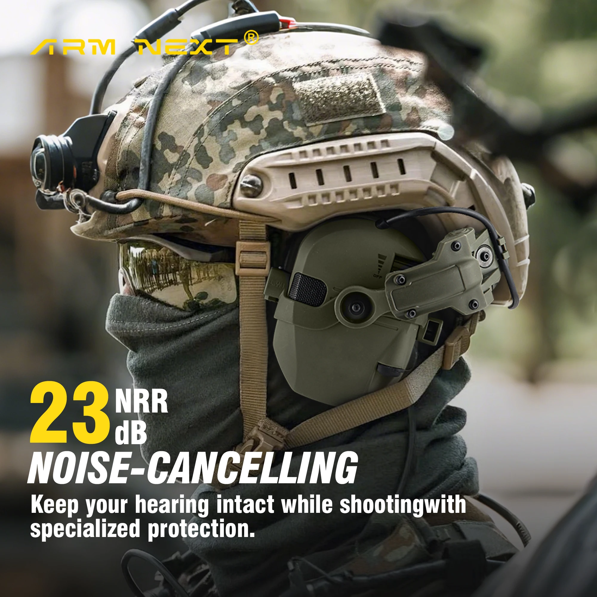 Cuffie antirumore tattiche da caccia Pro 23dB Protezione acustica sottile con riduzione attiva del rumore per sport e attività all'aperto
