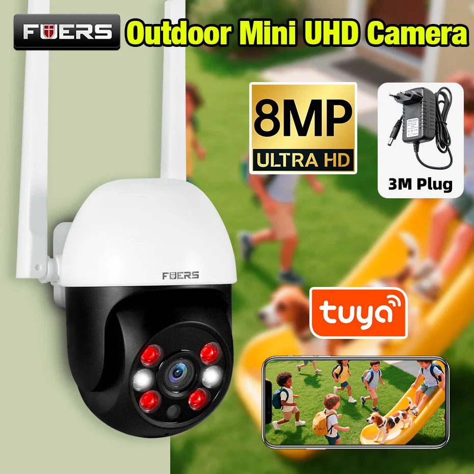 Fuers Tuya Smart Wifi Überwachungskamera 4K 8MP Wireless Outdoor Home Security PTZ IP Kameras AI Menschliches Erkennen CCTV 3M 3M Power