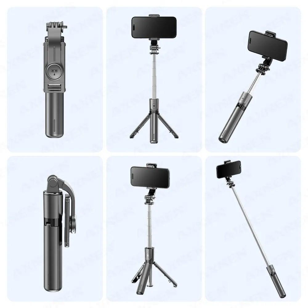 Trípode selfie stick con control remoto Bluetooth desmontable, 360 °   Rotación, poste extensible, opción de luz de relleno, para teléfono iPhone Android