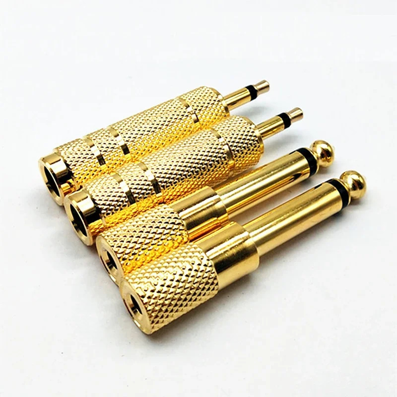 Placa dorada de 6,35mm macho a 3,5mm hembra, conector Mono, adaptador de Cable de Audio único, convertidor amplificador de auriculares y micrófono