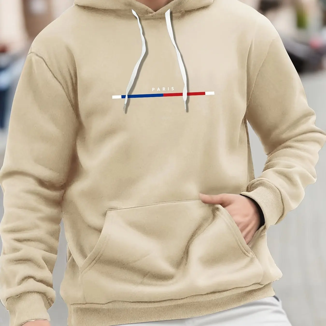 Camiseta com capuz com estampa de Paris para homens casual outono inverno