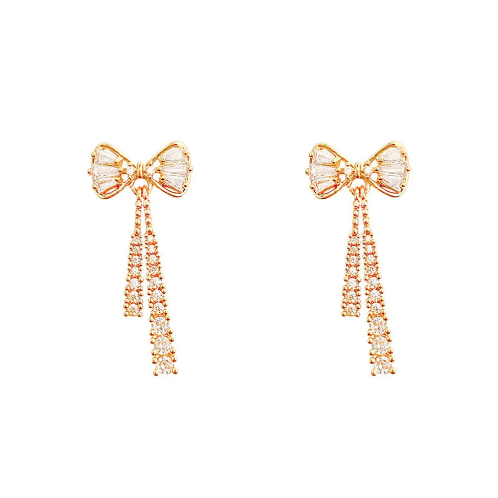 Orecchini con fiocco in zircone alla moda orecchini con nappe in cristallo acrilico per le donne gioielli per feste di moda accessori alla moda regali