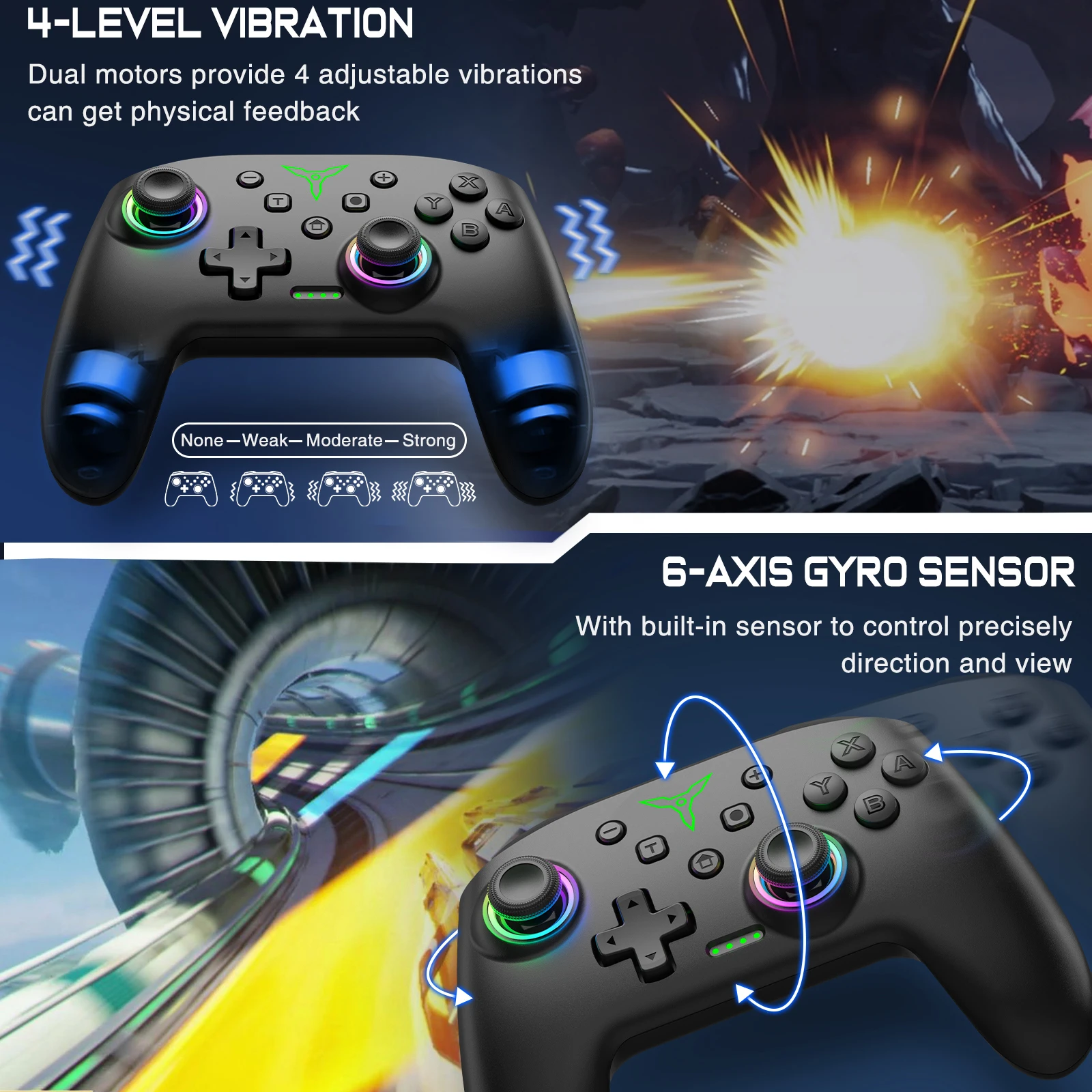 Dinofire Wireless Bluetooth RGB Controller for Nintendo Switch/Switch OLED/Lite Mobile Wired PC Gamepad Multi-Function Joystick