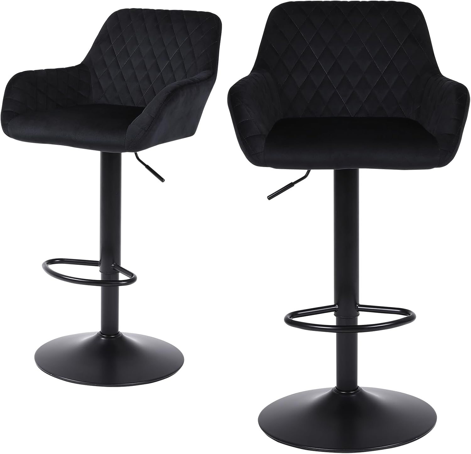 Bar Stools Set of 2, Height Adjustable Velvet Fabric Swivel Barstool Bar Chairs, Breakfast Dining Stools With Backrest
