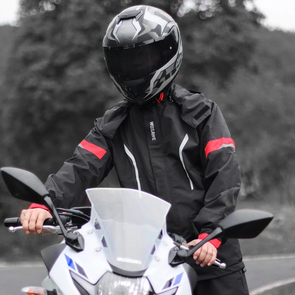 WOSAWE オートバイレインコート反射メンズレインコート防水モトクロススーツオートバイレインジャケット分割レインクロス