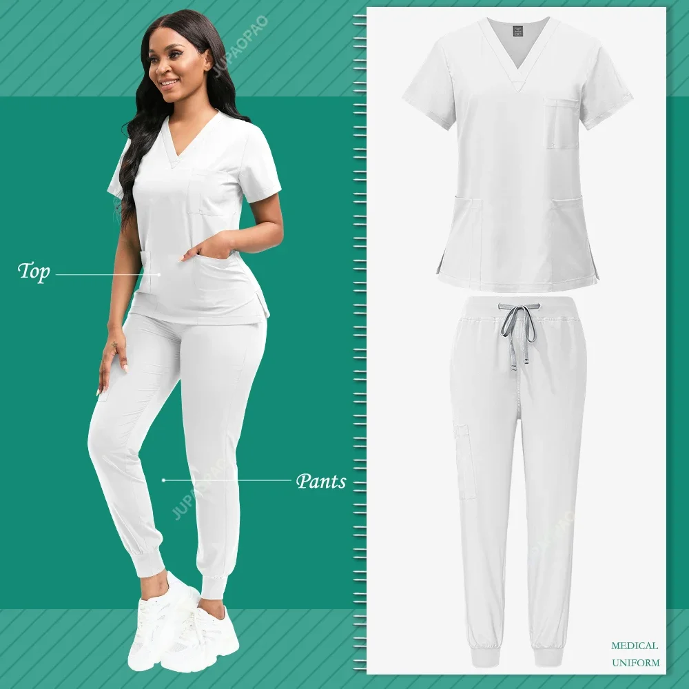 Slim Fit Damen Scrubs Sets Krankenhaus Medizinische Uniformen Krankenschwestern Zubehör Zahnklinik Schönheitssalon Spa Arbeitskleidung Scrubs Tops Hose