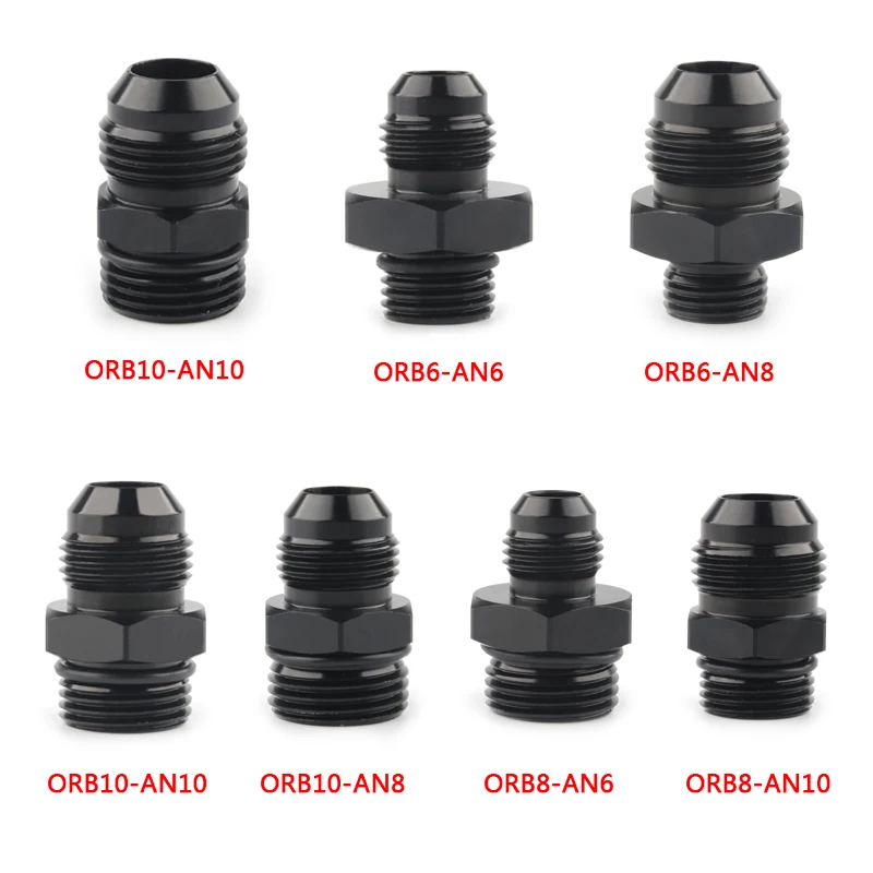 Adaptador macho de montaje negro ORB-6 ORB-8 ORB-10 junta tórica Boss a AN6 AN8 AN10 6061-T6 ajuste acampanado de aluminio