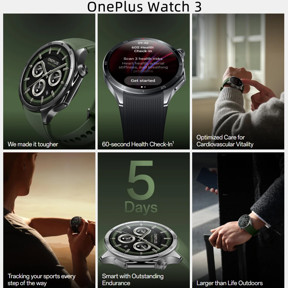Globalna wersja OnePlus Watch 3 Smart Watch 1,5-calowy wyświetlacz AMOLED 32 GB pamięci Snapdragon W5 Wear OS firmy Google IP68