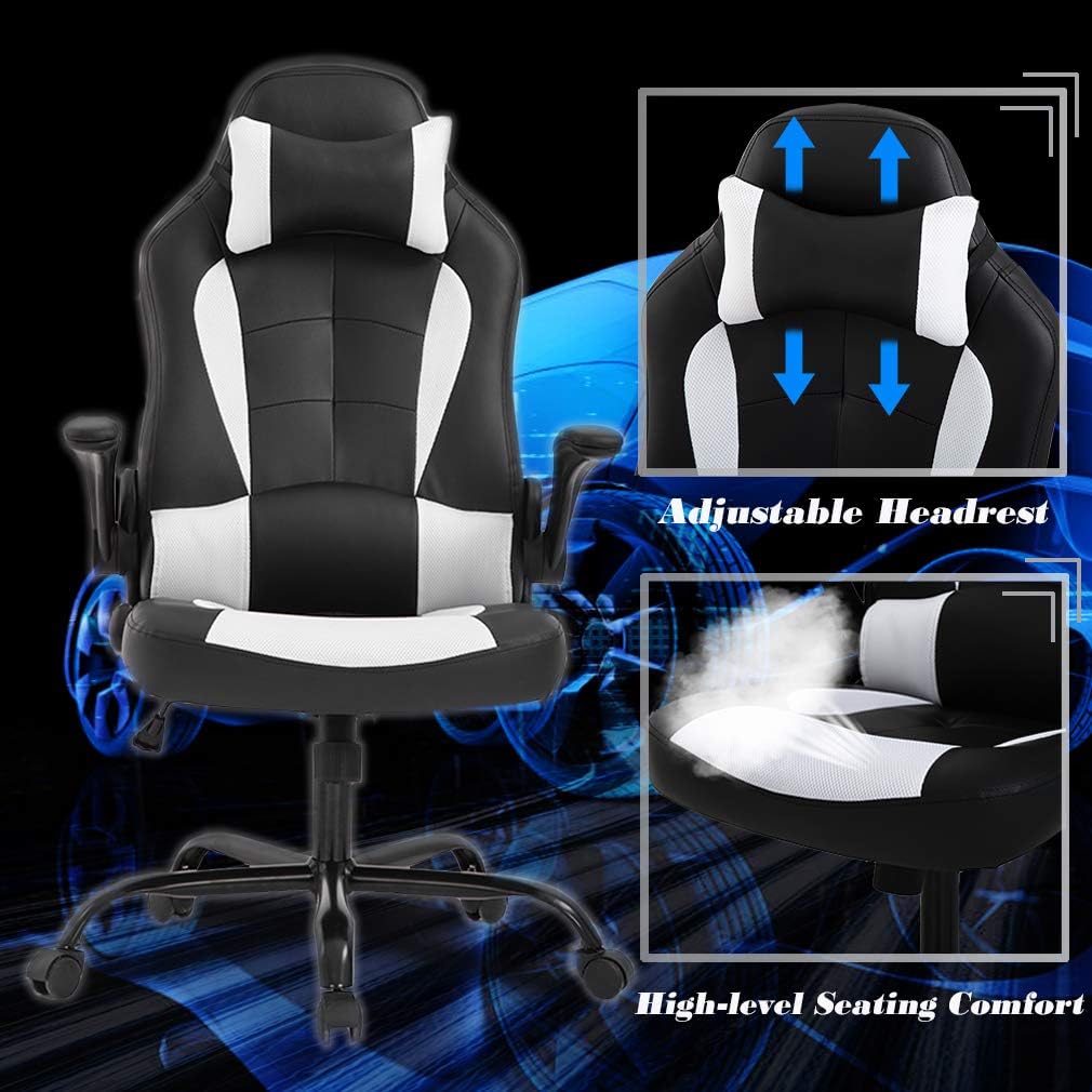 PC Gaming Chair Massage Office Ergonomic Desk  Racing Executive PU Leather Computer  with Lumbar Support Headrest Armrest Task