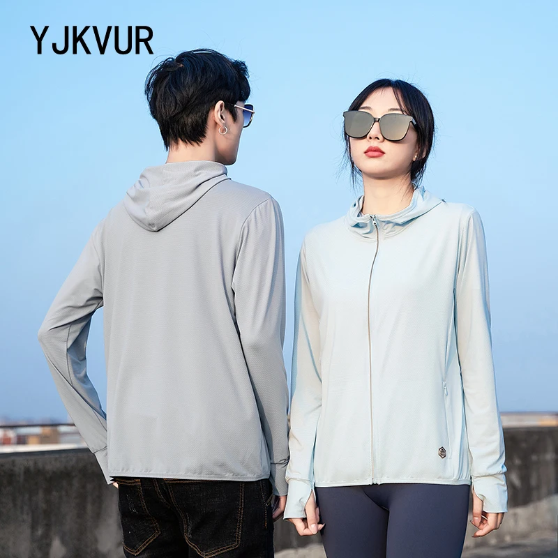 Yjkvur unissex verão novo upf 50 + proteção solar uv jaqueta com capuz das mulheres dos homens leve caminhadas ao ar livre manga longa camisa de sol casaco
