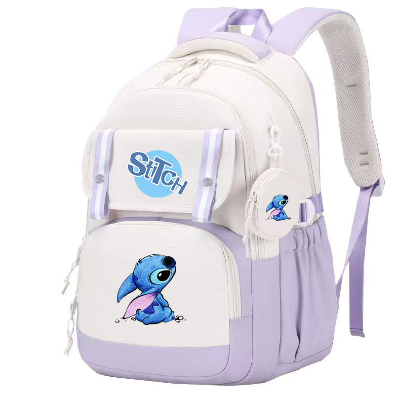 Stitch Large Capacity Backpack, Multiple Pocket Preppy Schoolbag, Cartoon Anime Daypack, Travel Commute Knapsack With Coin Purse