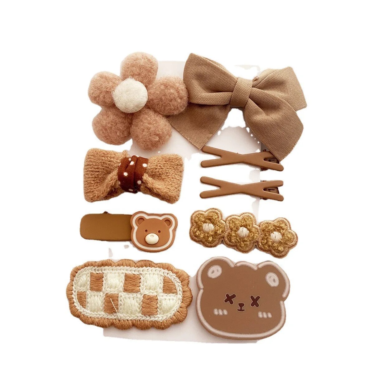 9-teiliges niedliches Cartoon-Plüsch-Haarspangen-Haargummis-Set, dekoratives Haar-Accessoire, Urlaubsgeschenk für Mädchen