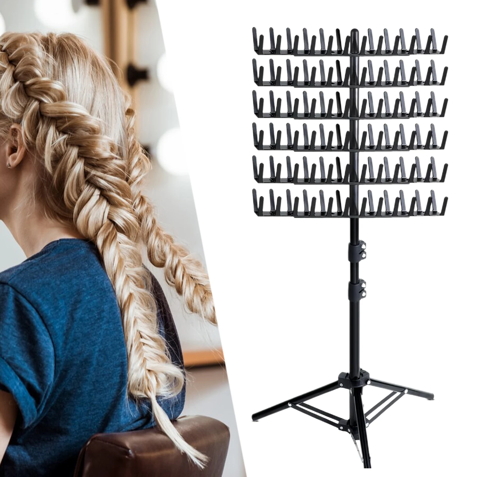 Dupla face cabelo trança cremalheira, ajustável trança rack, cabelo extensão titular para salão de beleza, casa, em pé 144 peg altura
