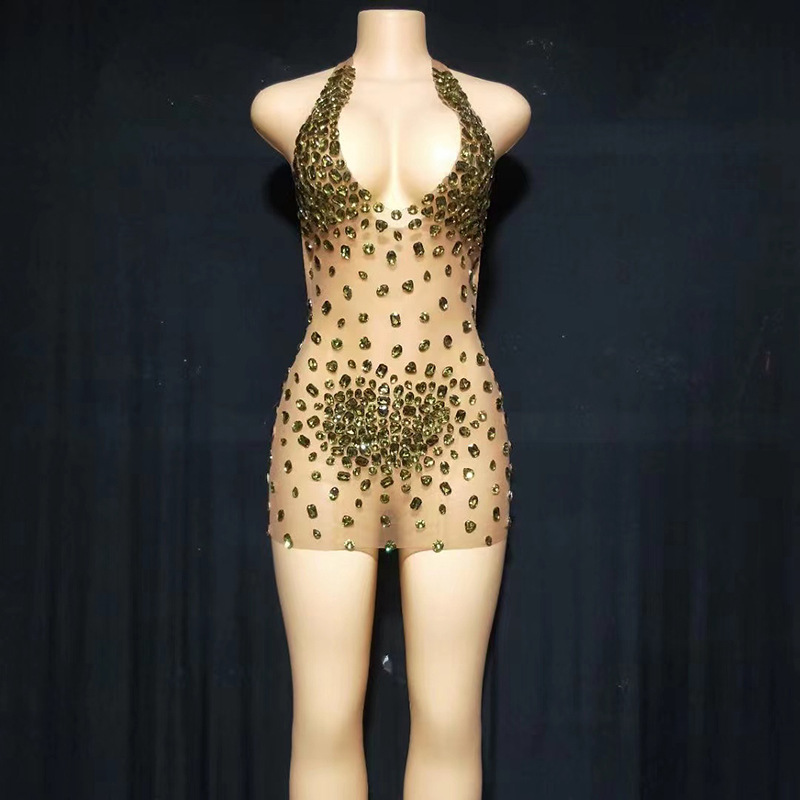 Luxe strass galajurk dames halter patchwork mini elastische verjaardagsfeestje nachtclub glanzende jurk