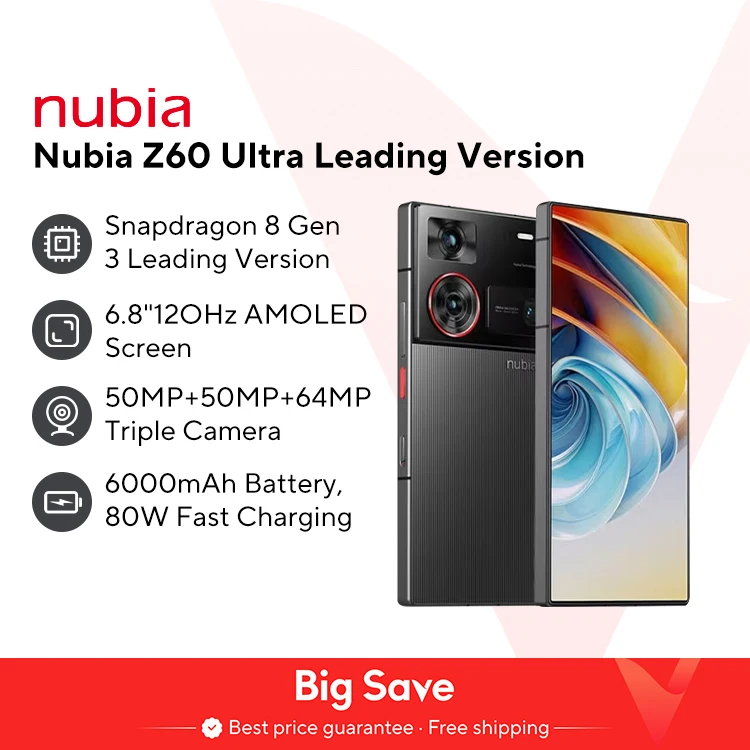 Globale Version Nubia Z60 Ultra Leading Version 6,8" Smartphone 5G Snapdragon 8 Gen3 NFC 6000mAh 80W Schnellladeakku NX721J