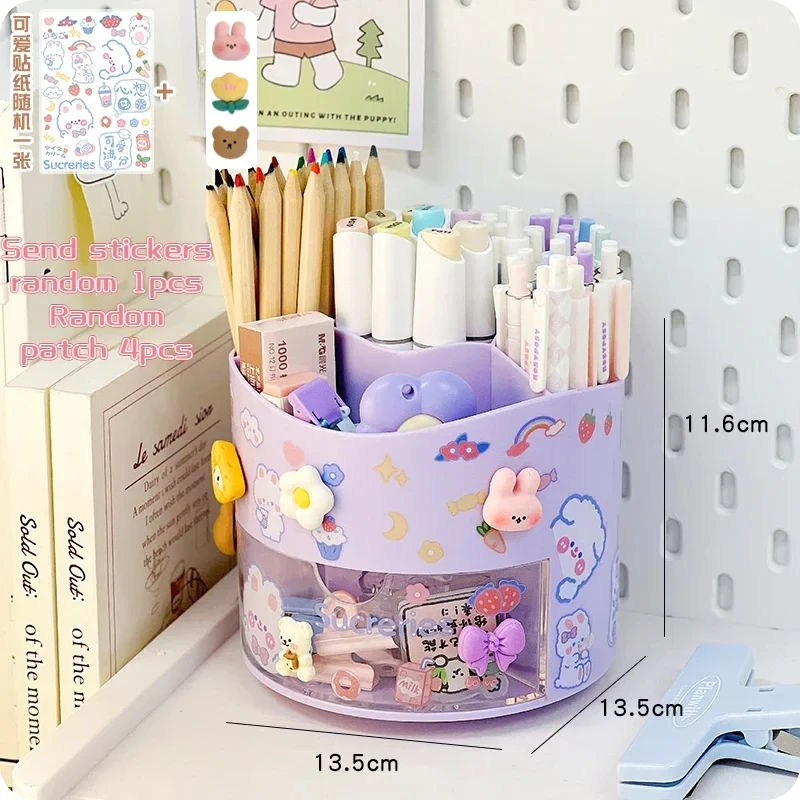 Nette Rotierenden Stift Halter Desktop Schublade Schreibwaren Box Fall Schule Büro Schreibtisch Kawaii Schreibwaren Lagerung Box Organizer Aufkleber