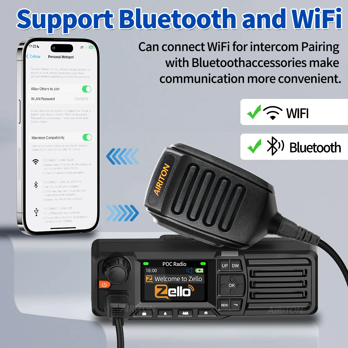 AIRITON AI-828 Mobile POC Autoradio Globales GPS Unbegrenztes Entfernungsnetzwerk Zello Walkie Talkie Bluetooth 2G 3G 4G Android WIFI