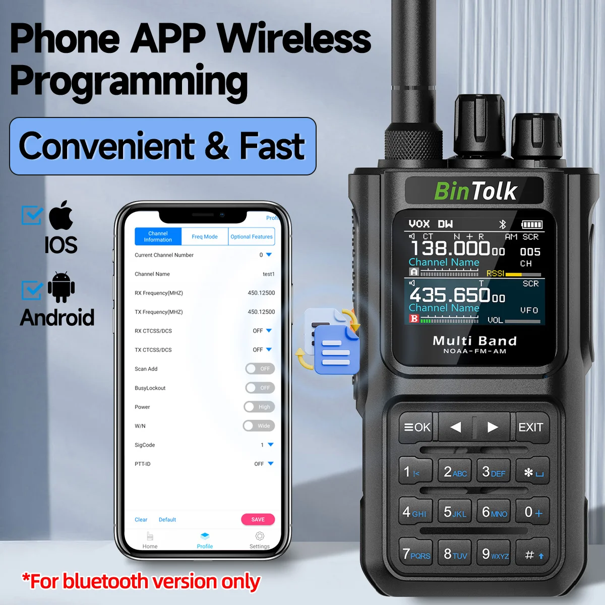 BinTolk BT8000 Walkie Talkie 10W Full Band Wireless Bluetooth Programme Noise Reduction Type-c Charger Portable Two Way Radio