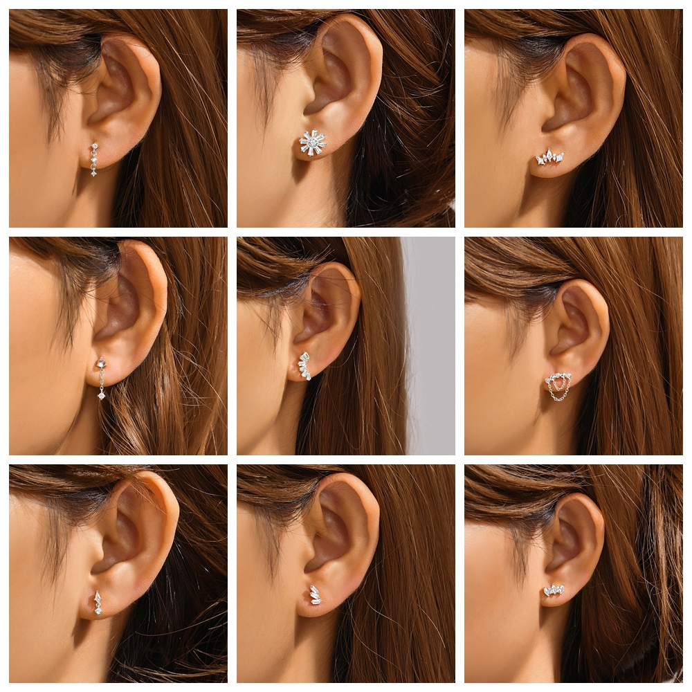 LENNIK-pendientes de plata de ley 925 con forma de cartílago para mujer, Piercing para tabique, flor de circón, lóbulo de oreja, Tragus, hélice, anillos para labio, joyería