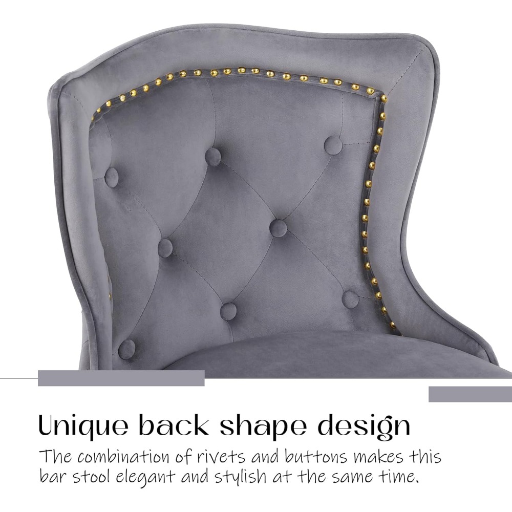 Gold swivel bar stools set of 2, velvet bar stools, high wingback modern upholstered bar chair