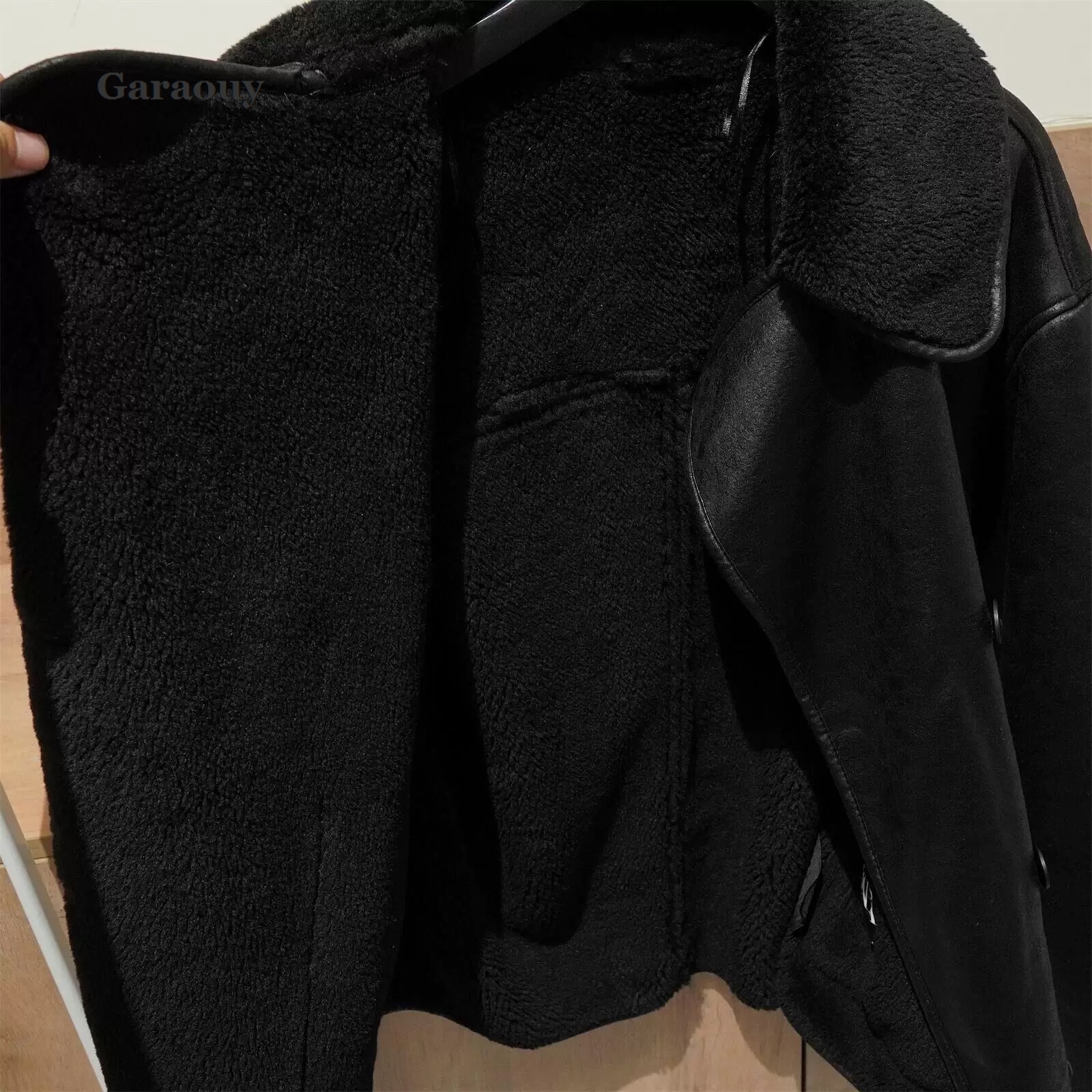 Garaouyผู้หญิงRetroเสื้อหนังFauxหญิงStreetwear Turn-Downคอยาวแขนยาวเดี่ยวBreastedฤดูหนาวเสื้อหนา
