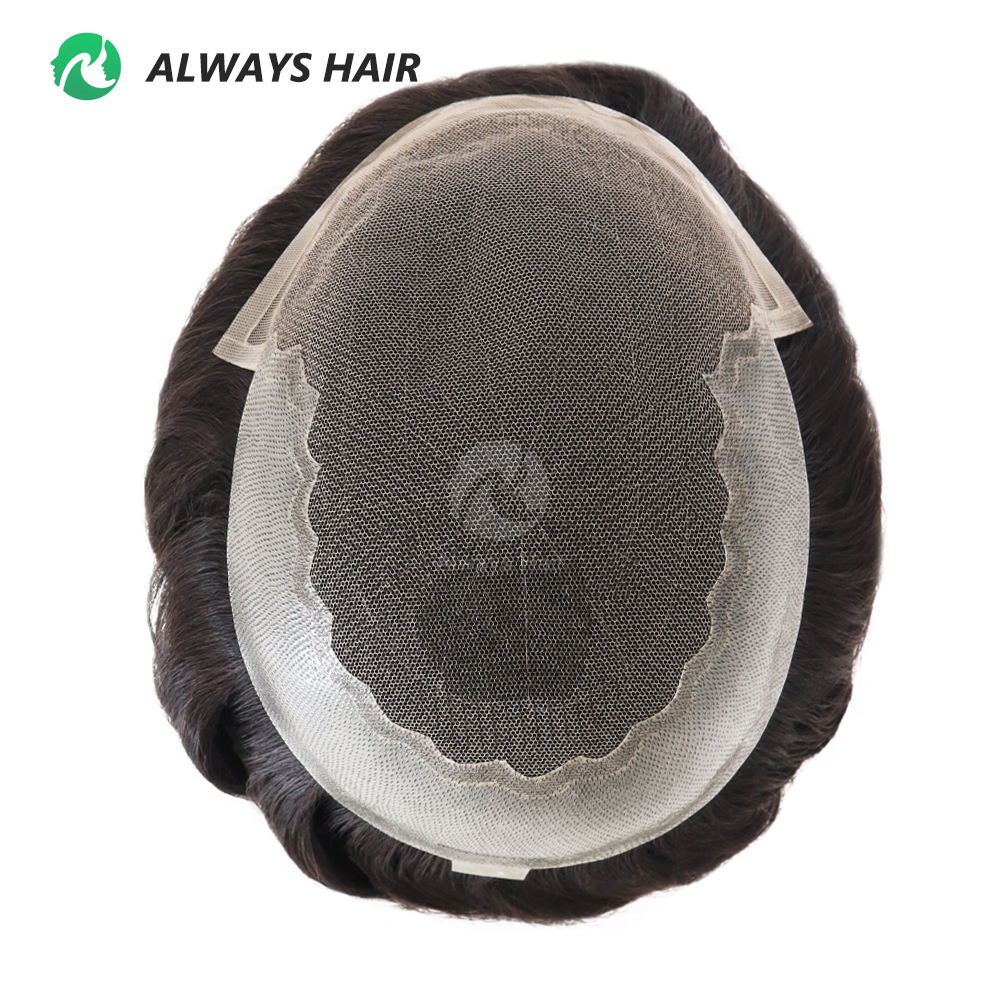 Alwayshair-DUAR Q6 130% 毛密度メンズかつらレースと PU 男性毛細血管プロテーゼヘアシステム目に見えない自然な髪のかつら男