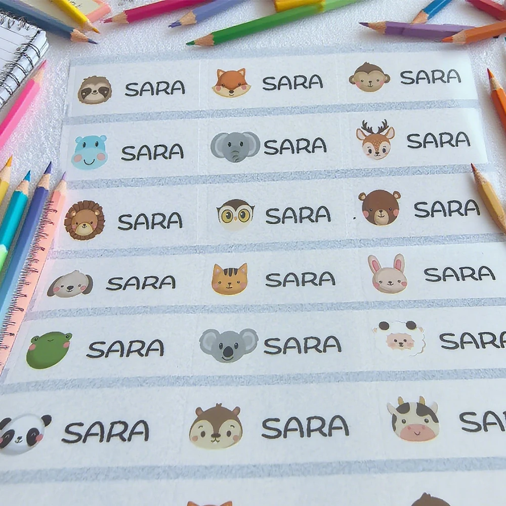 120pcs Transparent stickers Cartoon Name 30x13mm Waterproof Multicolour Children Labels Hebrew Names Decals for Organization