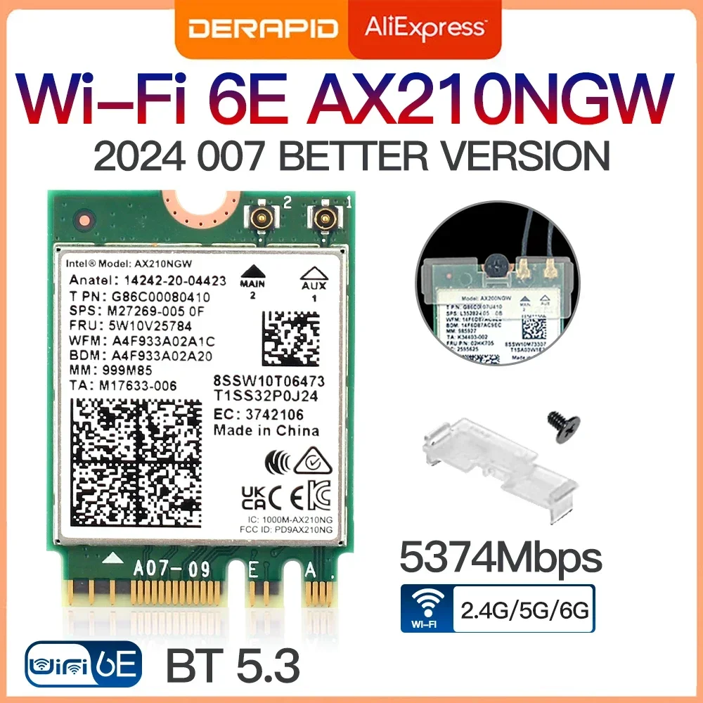Двухдиапазонный беспроводной AX210 Bluetooth 5,3 AX210NGW 2,4 Гбит/с 802.11AX беспроводной Wi-Fi 6 AX200 для Intel AX210NGW M.2 WiFi-карта