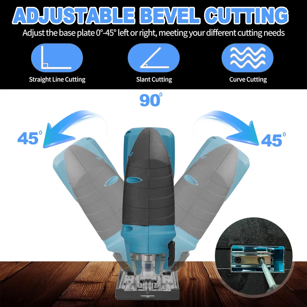 18v 65mm Cordless Jig Saw Portable Electric Jig Saw  LED Light Multi-Function Woodworking Tools for Makita 18V Battery