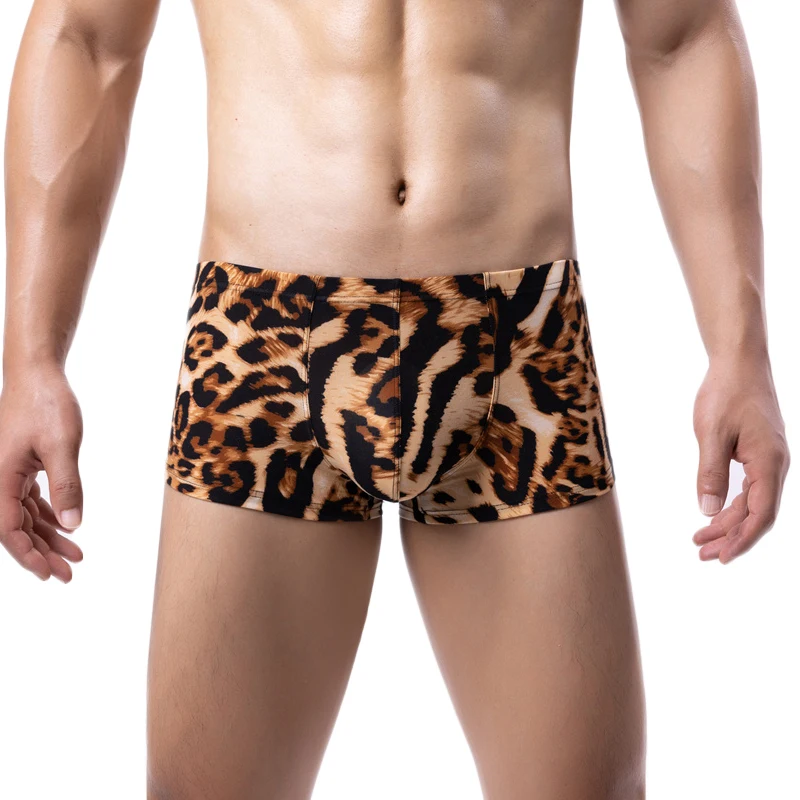 Sexy Herren-Boxershorts, Leopardenmuster, niedrige Taille, weiche Boxershorts, Herren-Dessous-Unterhose