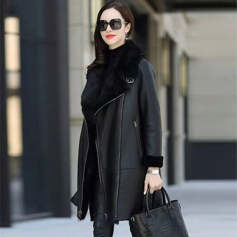 ขนาดใหญ่ 6XL Thicken PUหนังแจ็คเก็ตผู้หญิง2024ฤดูหนาวWarm Faux Mink Fur CoatหญิงหลวมWindproof Parkaยาวเสื้อกันหนาว