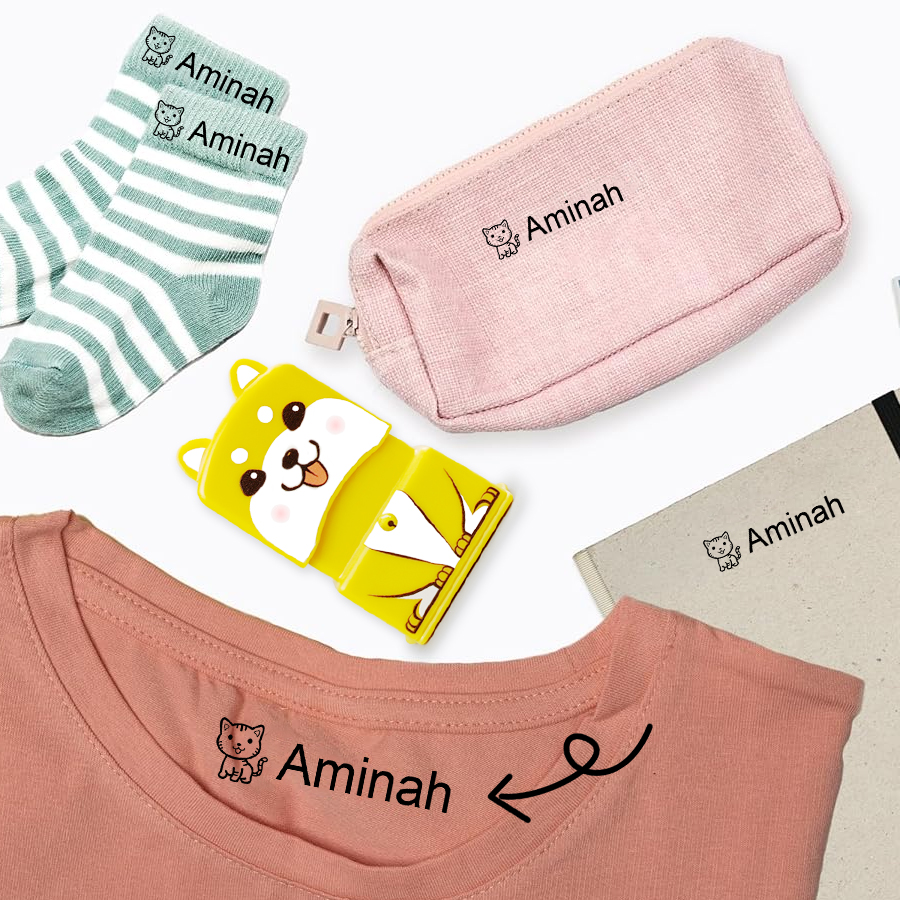 Sello con nombre personalizado Regalo útiles escolares para niños con sellos con nombre impermeables; ideal para ropa, calcetines, zapatos, bolsos, regalos.