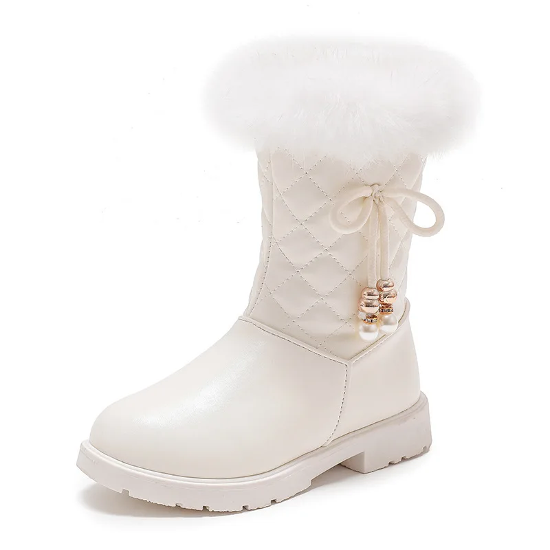 Botas de invierno para niña, botas de tubo largas versátiles a la moda, botas de algodón informales cómodas, zapatos cálidos de princesa para niña, botas de nieve simples de terciopelo