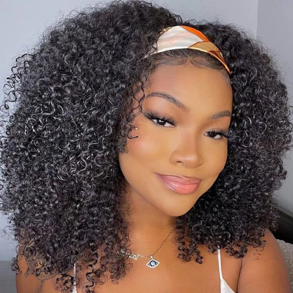Perruque bandeau cheveux humains crépus bouclés pour femmes noires, densité 180%, sans colle, brésilien Remy Jerry Curl, entièrement faite à la Machine