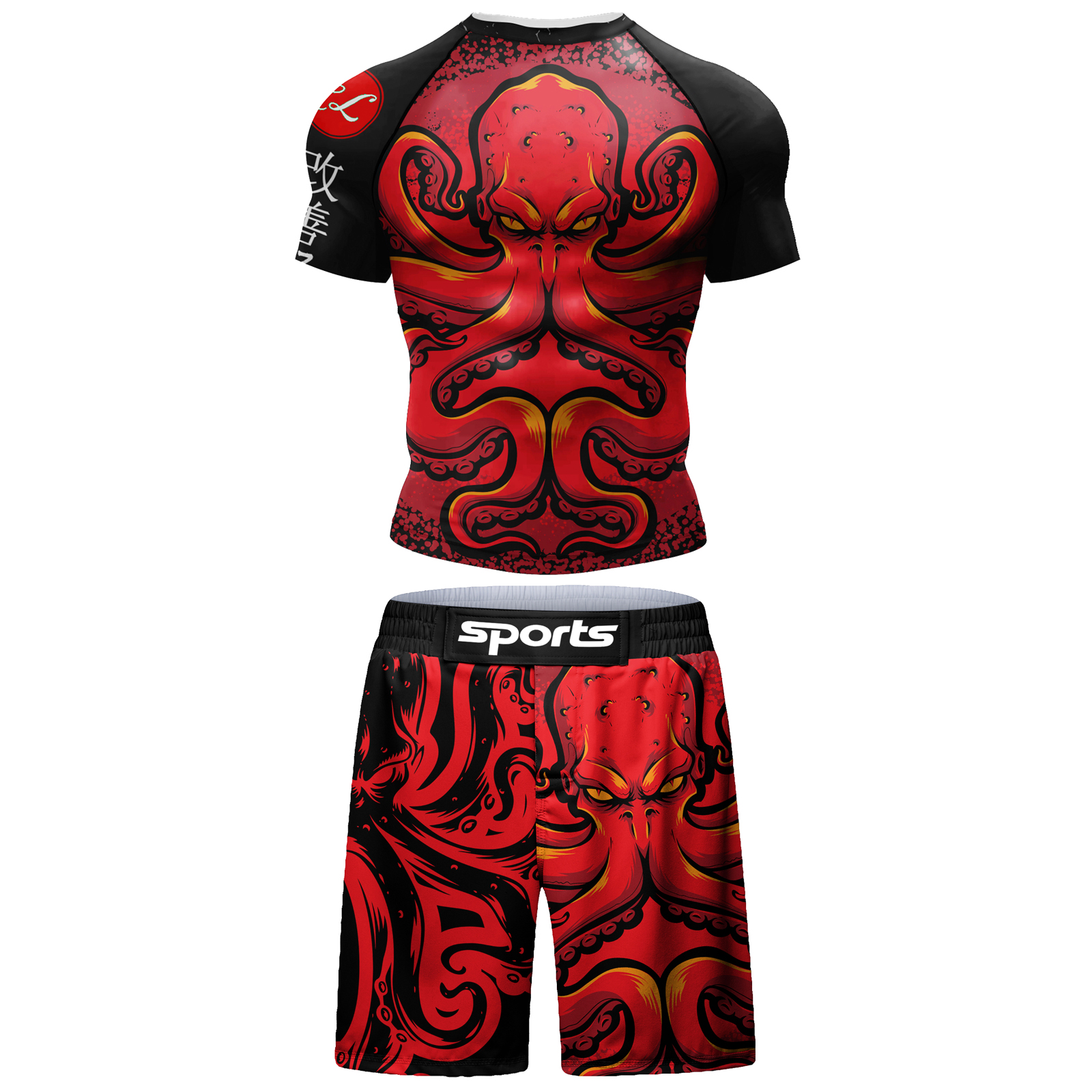 2 PCS ชุดกีฬา Bjj Jiu jitsu gi Rashguard + กางเกงขาสั้น MMA มวยไทยกางเกง Cool Boxing Grappling สวมใส่ฟิตเนสวิ่งเสื้อผ้า