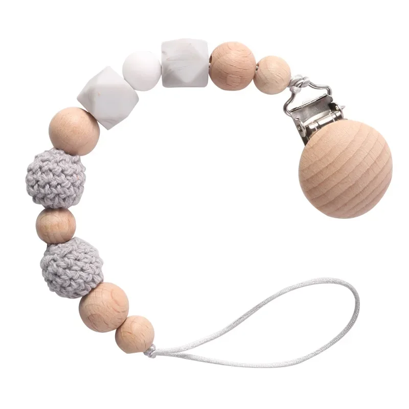 Cho Em Bé Kẹp Gỗ Silicon Móc Hạt Làm Dịu Teethers Đồ Chơi Giả Núm Vú Giá Đỡ Chống Thả Kẹp Dây Chuyền Sơ Sinh Phụ Kiện
