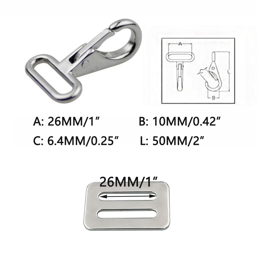 316 Stainless Steel Buckles Bag Strap Snaps Hooks and Sliders for 1" Straps, Bimini Top Boat Top