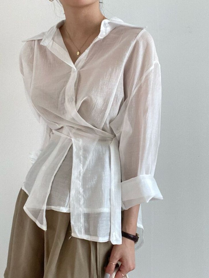 Csa Fena de Cor Pura para Emaecimento, Colete Solto com Cinto, Proteção Solar, Cardigan Aberto, Design Irregular e M...