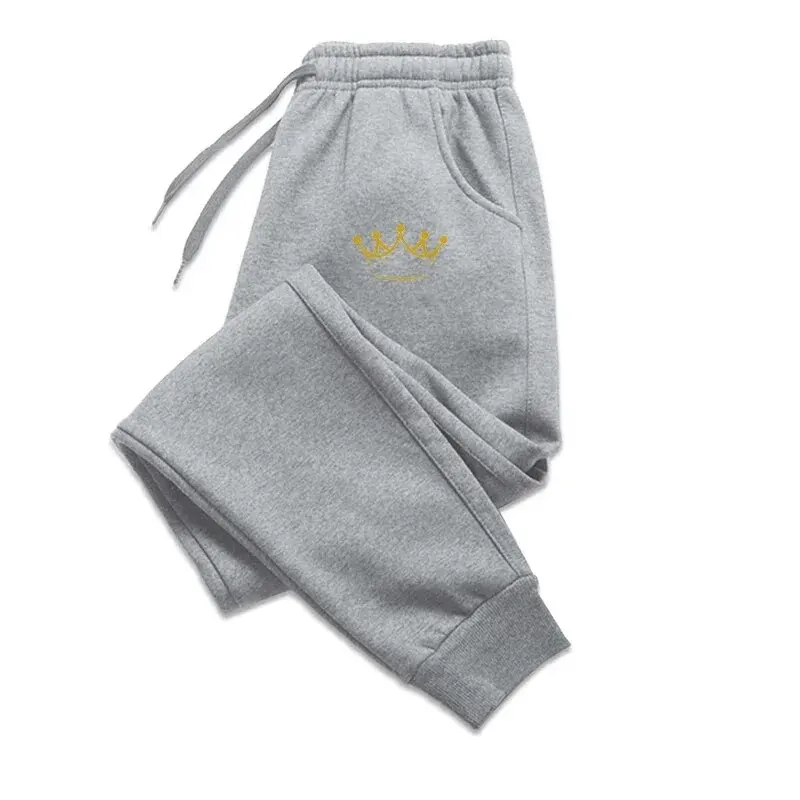 มงกุฎทองพิมพ์กางเกงผู้ชายฤดูใบไม้ร่วงและฤดูหนาวขนแกะ Sweatpants แฟชั่น Drawstring Casual ชายกางเกงวิ่งกางเกงกีฬา