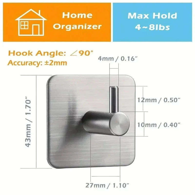 Ganchos de toalla autoadhesivos de acero inoxidable 304, ganchos de pared adhesivos para el hogar, abrigo, bata, accesorios de organización de baño, 4 Uds.
