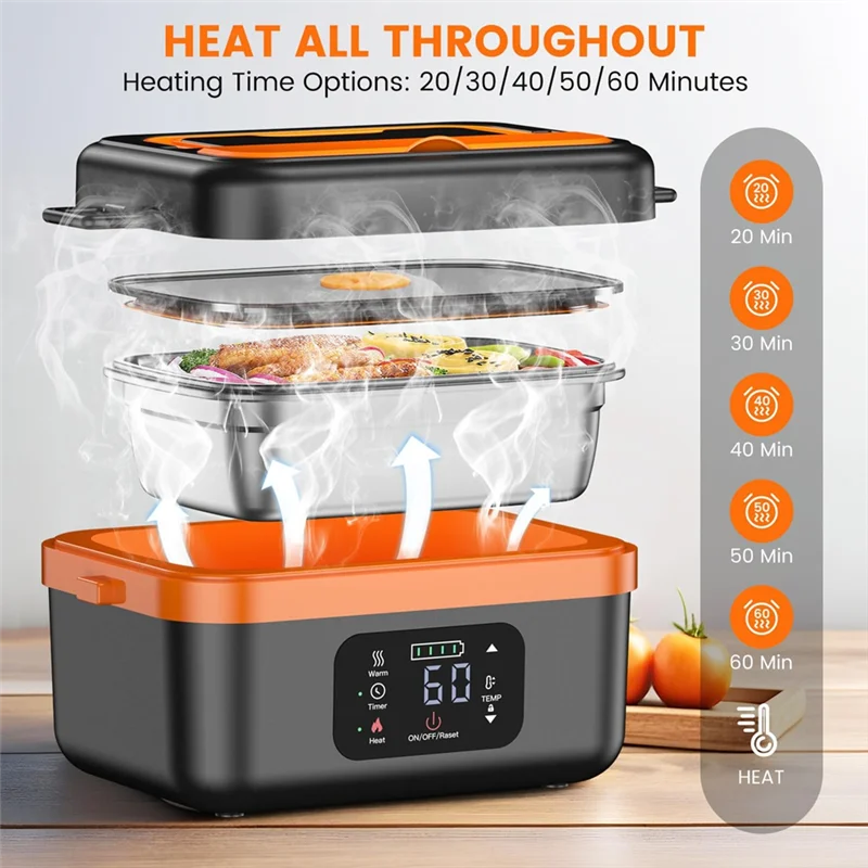 A98I-Cordless Electric Lunch Box,Rechargeable Self-Heating Food Warmer With 8000Mah Battery,For Work/Travel/Car/Office