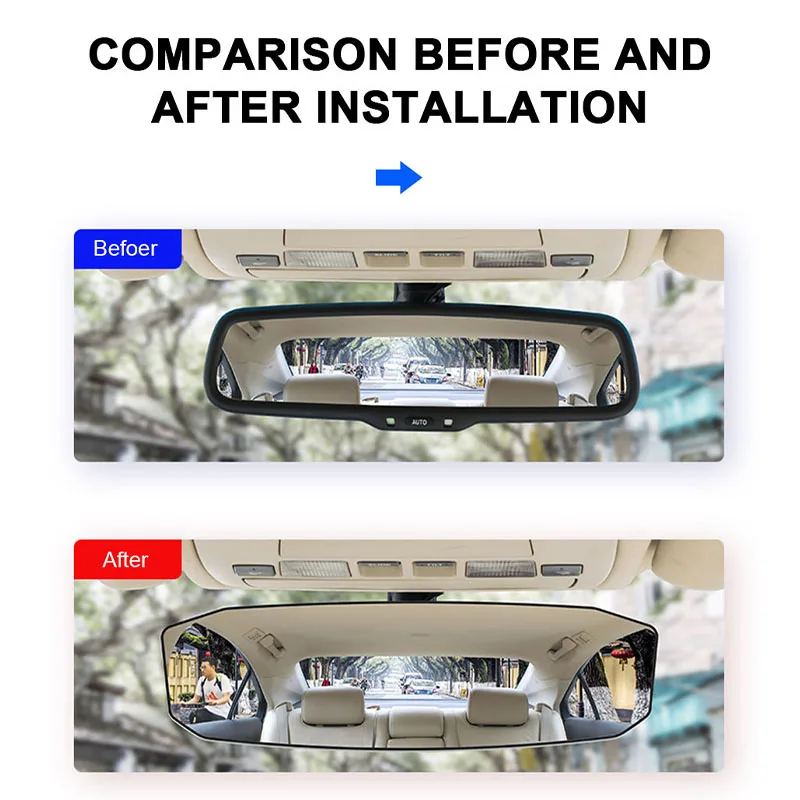 Universal grande angular convexo retrovisor hd espelho centro vista traseira bebê criança assento relógio viseira de sol monitor interior acessório automático