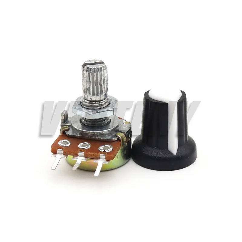 5 juegos WH148 1K 10K 20K 50K 100K 500K Ohm 15mm resistencia de potenciómetro giratorio cónico lineal de 3 pines para Arduino con tapa blanca AG2