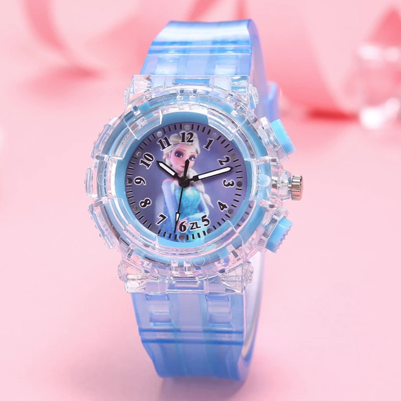 Led flash congelado princesa elsa crianças dos desenhos animados relógios spiderman luz colorida meninos relógio meninas crianças relógio de pulso