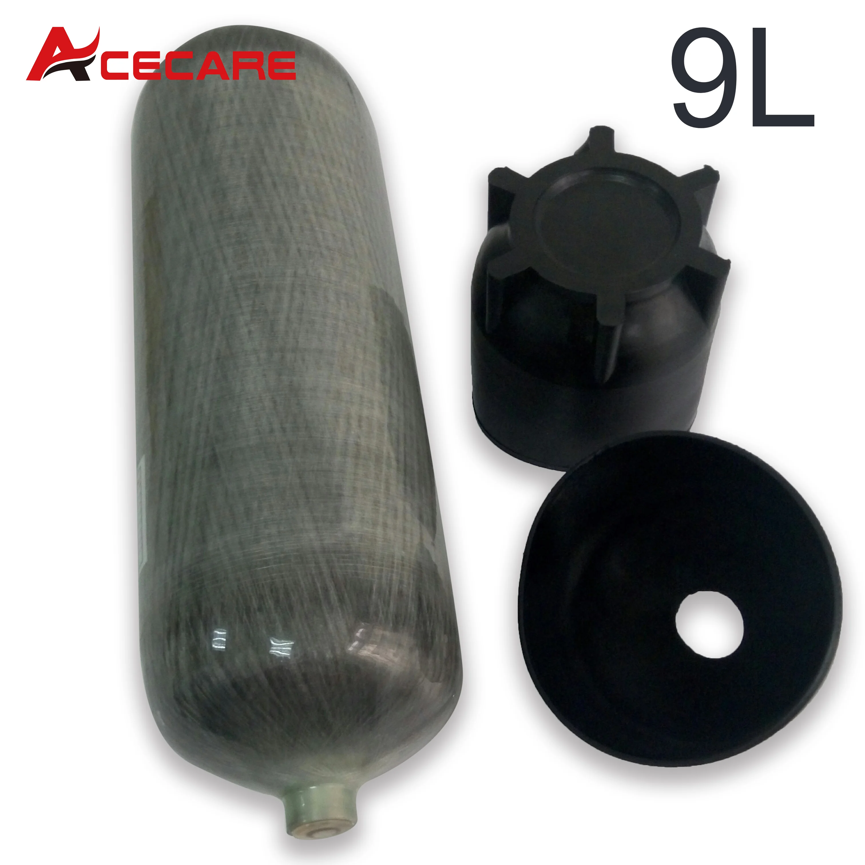 ACECARE 9L CE HPA cilindro de fibra de carbono 300Bar 4500Psi 30Mpa con botas de protección de goma Scba tanque de aire de buceo M18 * 1,5